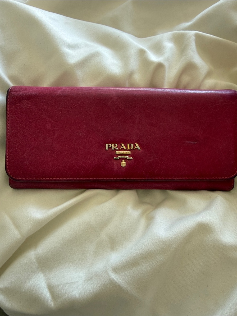PRADA Pink Leather Flap Wallet with Gold Logo